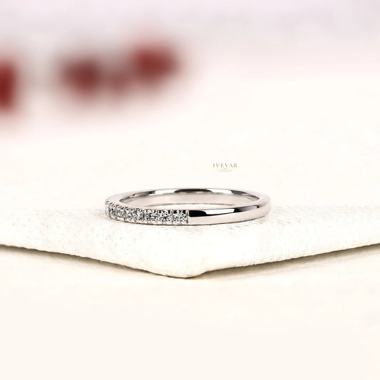 Round Cut Moissanite Diamond Half Eternity Wedding Band - View 2