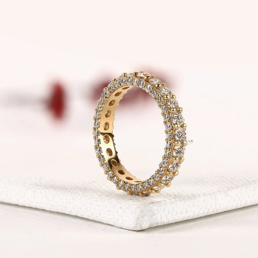 Round Cut Moissanite Diamond Pave Setting Full Eternity Wedding Band - View 2