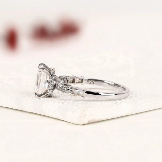 Radiant Cut Hidden Halo with Pave Band Moissanite Engagement Ring - View 2