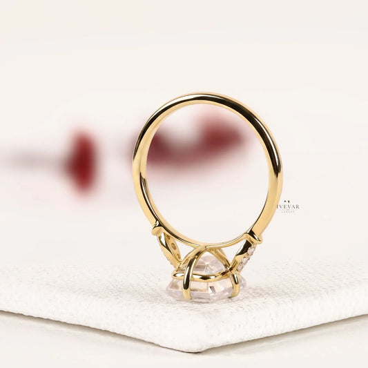 Emerald Cut Moissanite Diamond Solitaire Engagement Ring with Diamond Accents - View 2