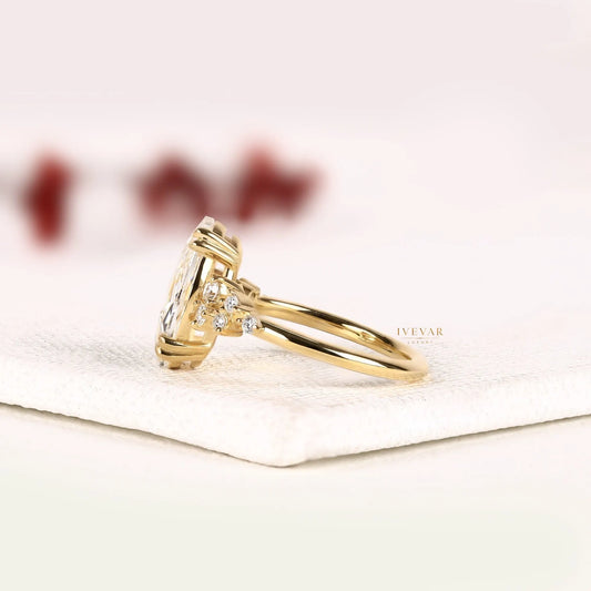 Oval Rose Cut Cluster Moissanite Diamond Engagement Ring - View 2