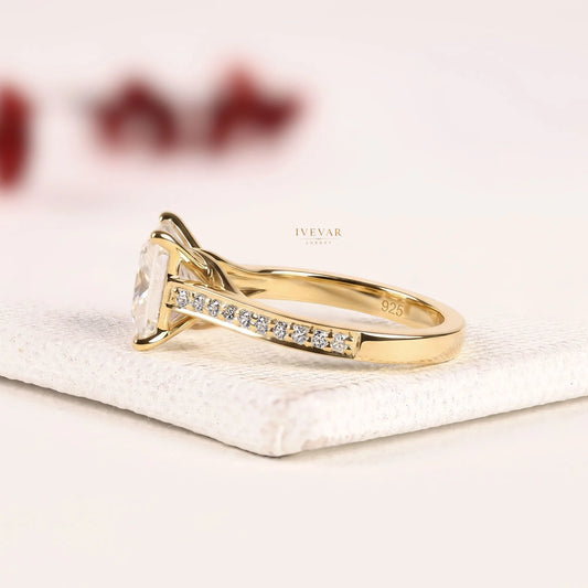 Princess Cut Moissanite Diamond Pave Band Wedding Ring - View 2