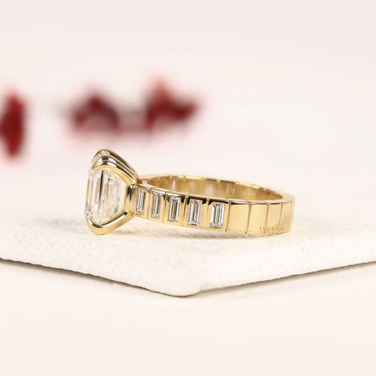 Asscher Cut Baguette Channel Set Moissanite Diamond Engagement Ring - View 2