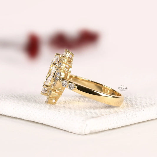 Marquise Cut Halo Setting Lab Diamond Engagement Ring - View 2