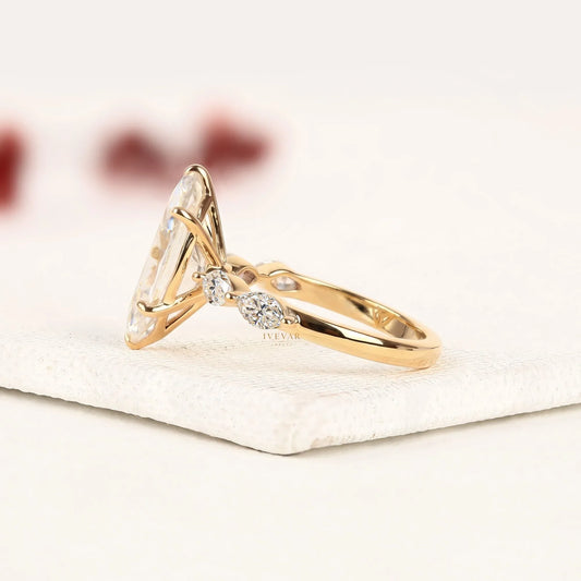 Marquise Cut Pave Lab Diamond Engagement Ring - View 2