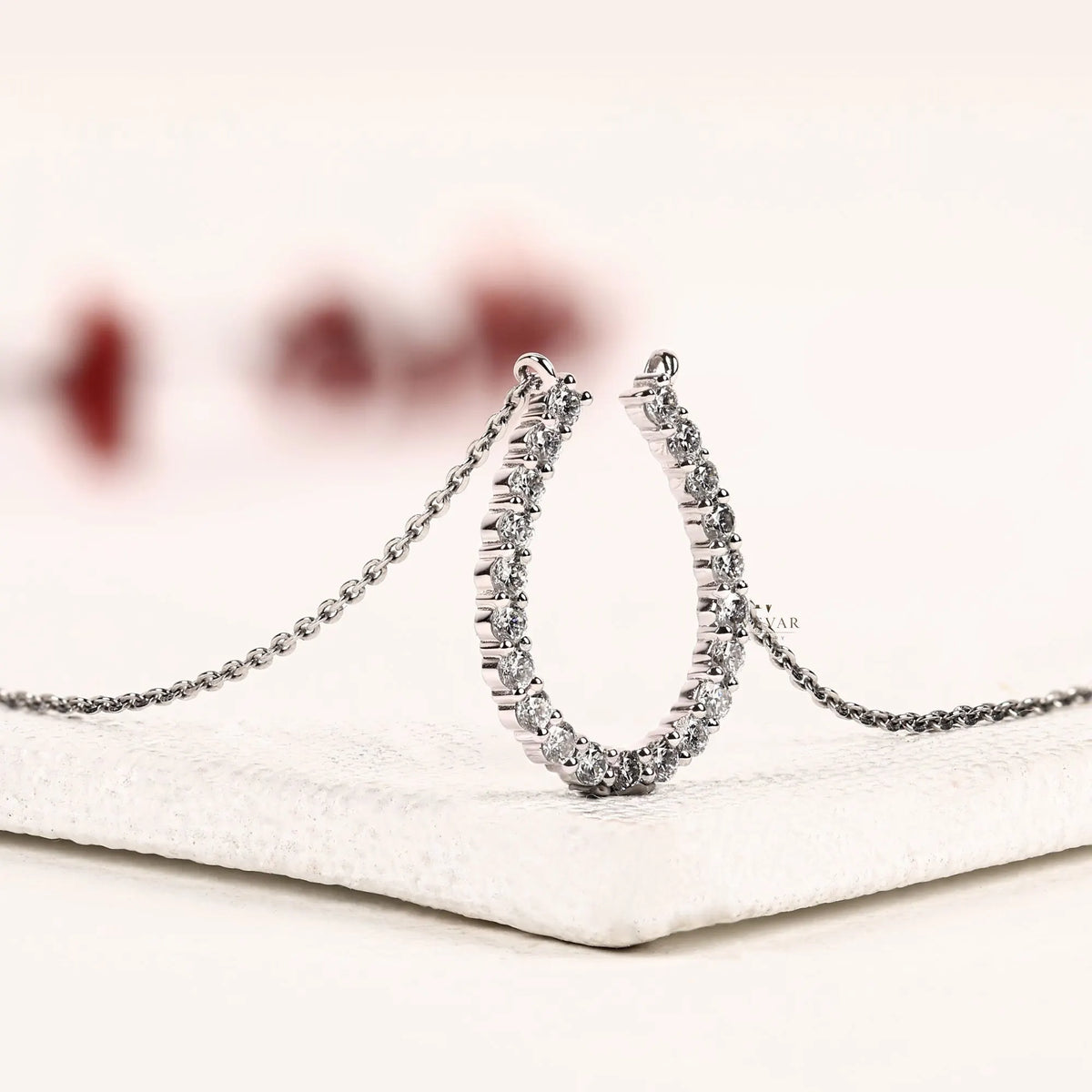 Open Teardrop Round Lab Grown Diamond Pendant Necklace - View 2