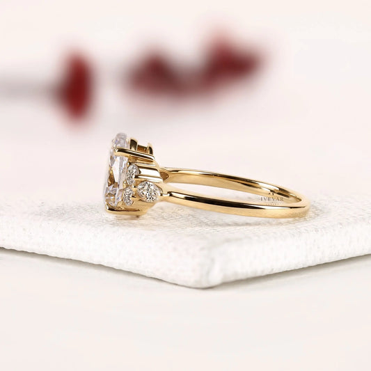 Pear Cut Cluster Setting Moissanite Diamond Engagement Ring - View 2