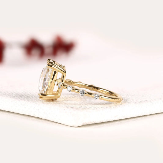 Cushion Rose Cut Round Accent Lab Diamond Engagement Ring - View 2