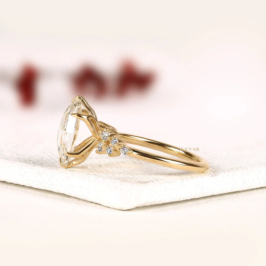 Marquise Cut Cluster Side Stone Moissanite Diamond Engagement Ring - View 2