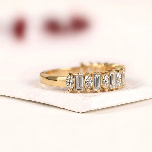 Alternative Emerald and Pear Lab Diamond Eternity Band - View 2