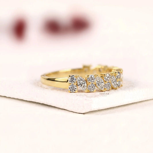 Marquise with Round Moissanite Diamond Stacking Band - View 2