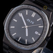Elegant Black Dial Bezel Diamond Studded Watch - View 2