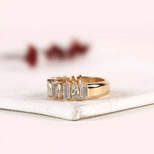 Baguette & Marquise Cut Lab Alternating Eternity Wedding Band - View 2