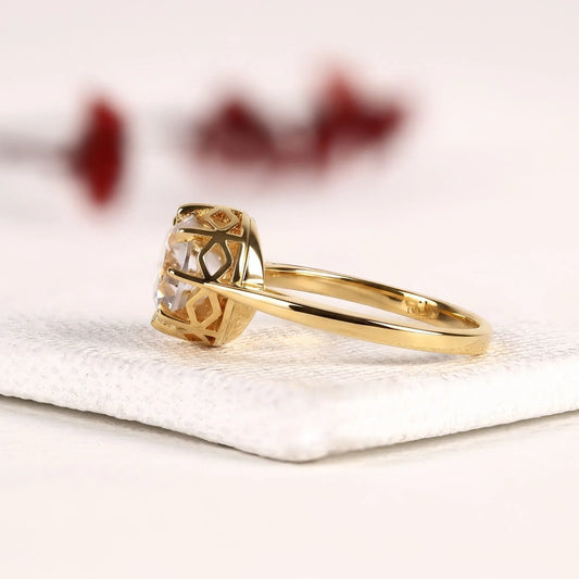 Round Cut Moissanite Diamond Hexagon Basket Engagement Ring - View 2