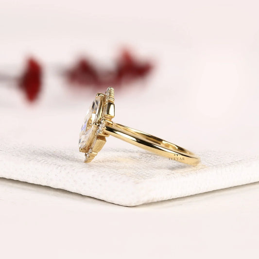 Marquise Cut Halo Lab Diamond Engagement Ring - View 2
