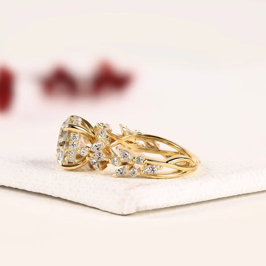Round Cut Hidden Halo Nature Inspired Moissanite Diamond Ring - View 2