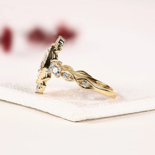 Vintage Oval Cut Filigree Halo Lab Diamond Engagement Ring - View 2
