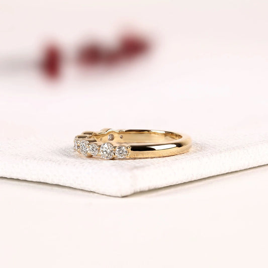 Round Cut Moissanite Diamond Half Eternity Stacking Band - View 2