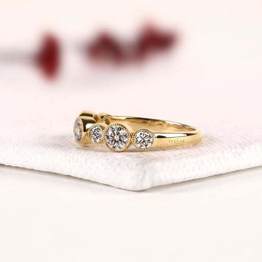 Round Cut Moissanite Diamond Half Eternity Wedding Stacking Band - View 2