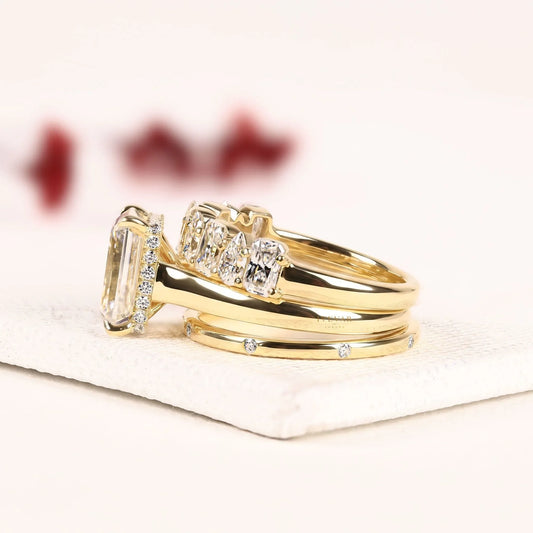 Emerald Cut Lab Diamond Alternating Marquise & Cushion Bridal Ring Set - View 2