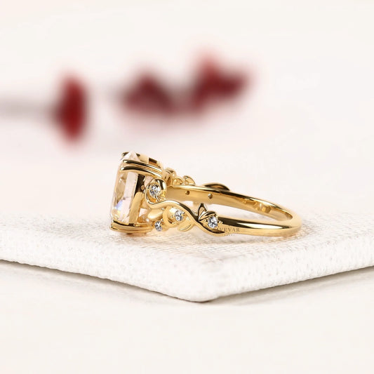Oval Cut Lab Diamond Nature Inspired Engagement Ring - View 2