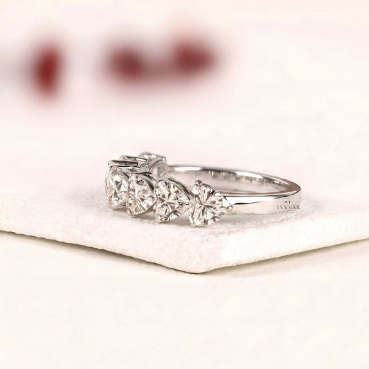 Heart Shape Lab Diamond Half Eternity Stacking Band - View 2