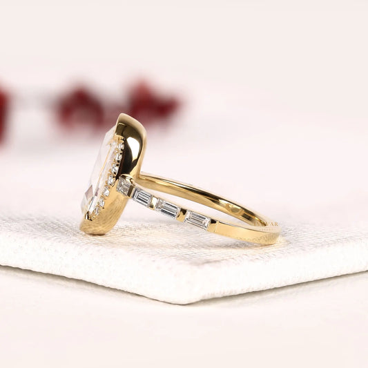 Oval Rose Cut Half Bezel Lab Diamond Engagement Ring - View 2