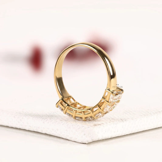 Emerald Cut Moissanite Diamond Half Eternity Band Ring - View 2