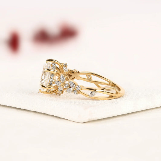 Oval Cut Lab Diamond Floral Vine Engagement Ring - View 2