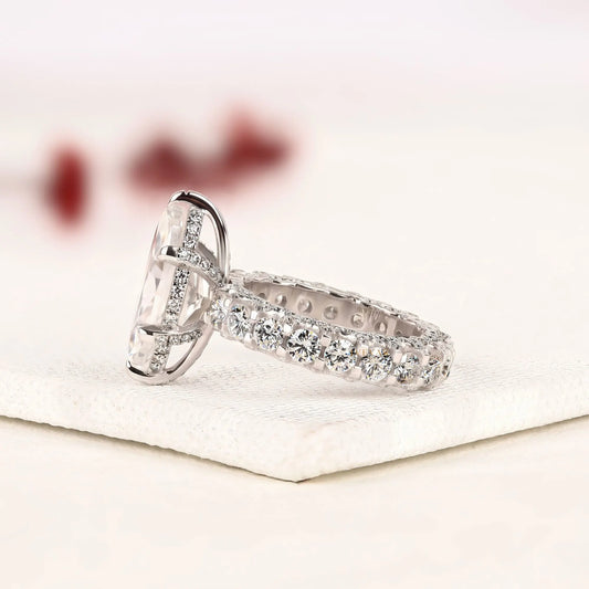 Marquise Cut Moissanite Diamond Pave Hidden Halo Engagement Ring - View 2