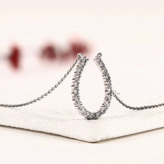 Open Teardrop Round Moissanite Diamond Pendant Necklace - View 2