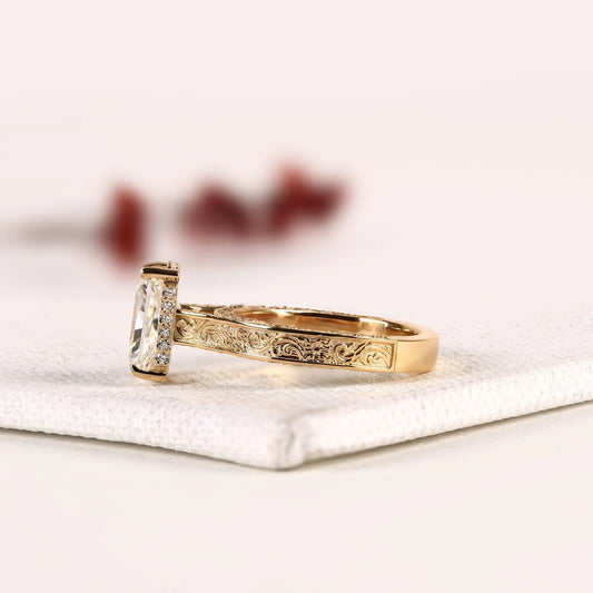 Art Deco Milgrain Radiant Cut Hidden Halo Lab Diamond Ring - View 2