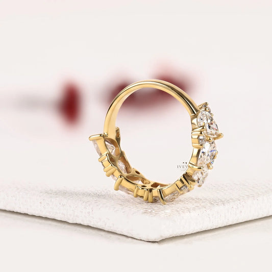 Pear Cut with Round Moissanite Diamond Wedding Band - View 2