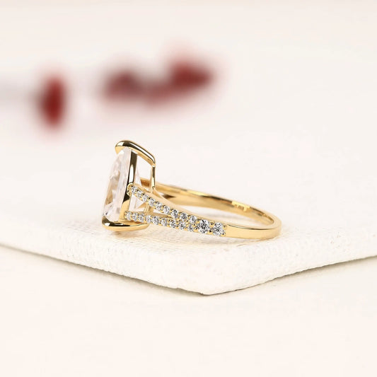 Pear Cut Lab Split Pave Shank Engagement Ring - View 2