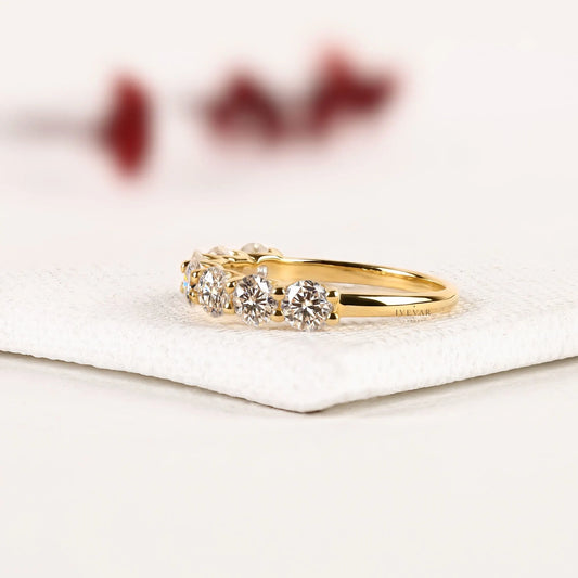 Round Cut Moissanite Diamond Half Eternity Promise Band - View 2