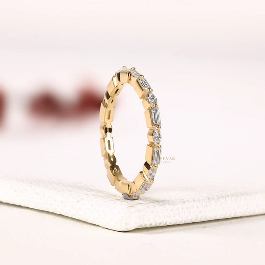 Baguette & Marquise Alternative Moissanite Diamond Eternity Wedding Band - View 2