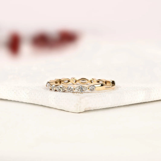 Alternative Round & Marquise Moissanite Diamond Eternity Band Ring - View 2