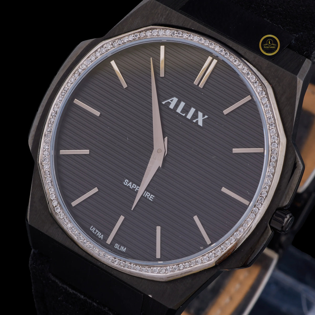 Midnight Black Crystal Bezel Diamond Luxury Timepiece Watch - View 2
