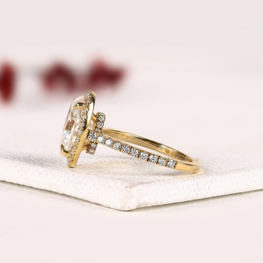 Oval Cut Hidden Halo with Pave Band Moissanite Diamond Engagement Ring - View 2