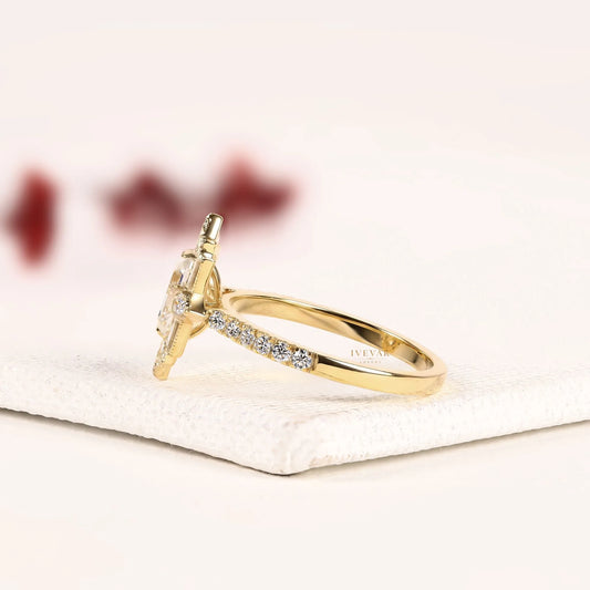 Emerald Cut Halo Baguette Moissanite Diamond Engagement Ring - View 2