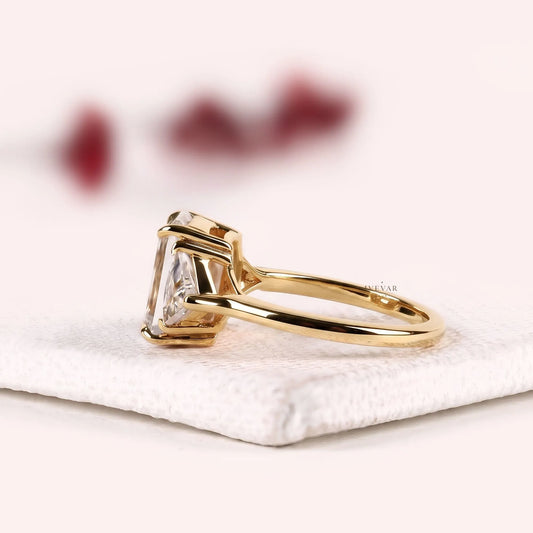 Emerald Cut with Triangle Lab Diamond Three Stone Engagement Ring - View 2