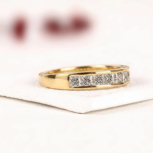 Princess Cut Lab Diamond Channel Set Half Eternity Band - View 2