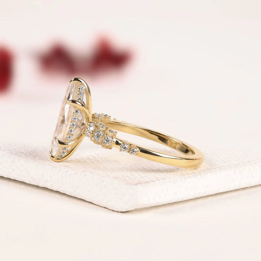 Marquise Cut Cluster Hidden Moissanite Diamond Engagement Ring - View 2