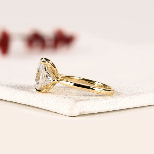 Radiant Cut Moissanite Diamond Three Stone Engagement Ring - View 2