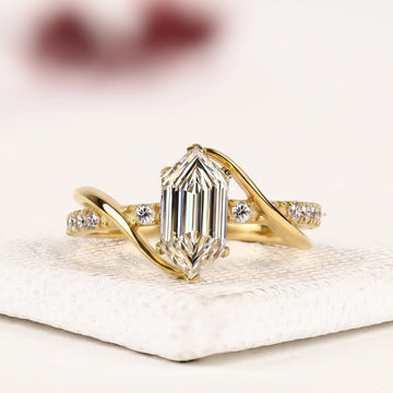 Elegant Dutch Marquise Cut Moissanite Diamond Engagement Ring with Twisted Pave Band