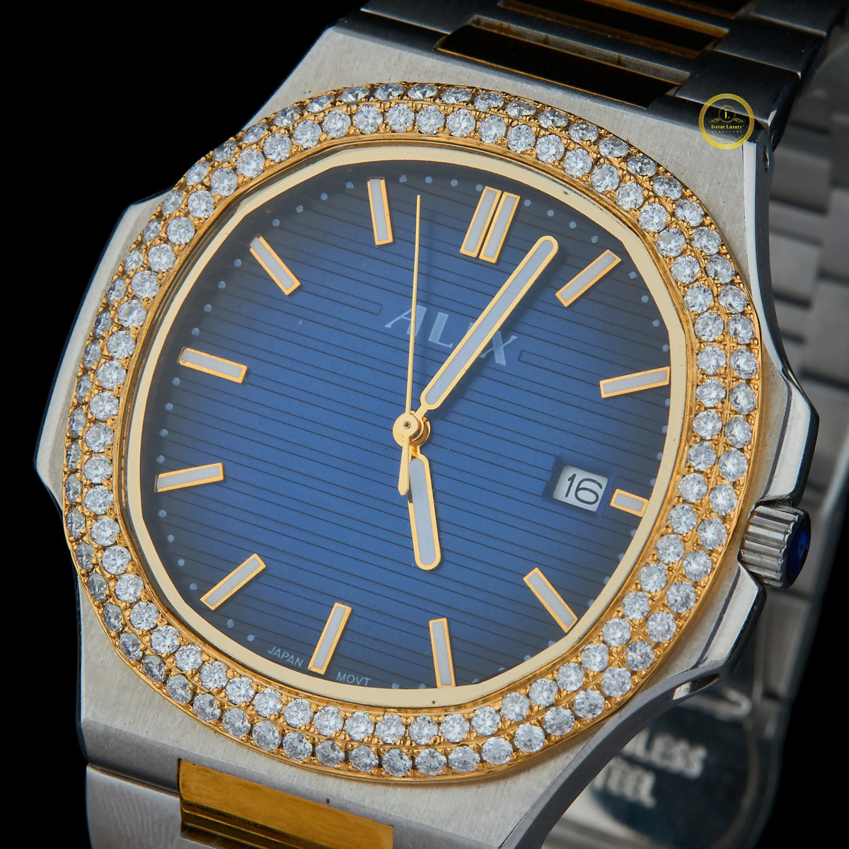 Two-Tone Diamond Bezel Blue Dial Luxury Sports Watch - View 2