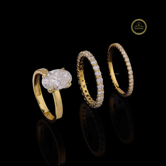 Oval Cut Lab Diamond Bridal Ring Set With Full Eternity Band - View 2