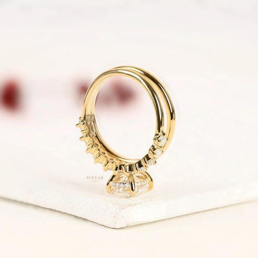 Oval Cut Bridal Set with Lab Diamond Ring - View 2