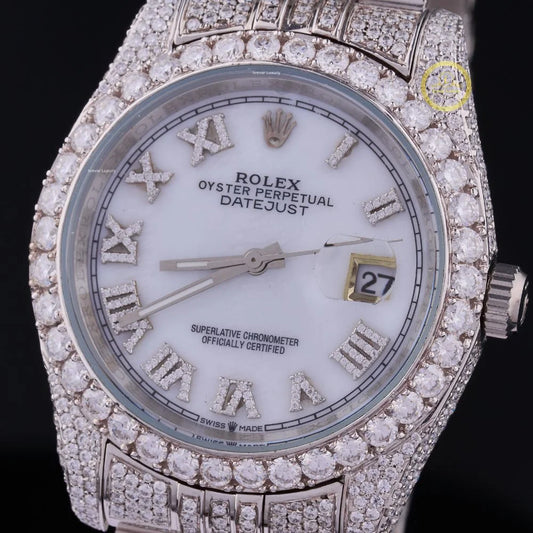 Full Iced-Out white Face Roman Dial Day Just Daily Wear Watch