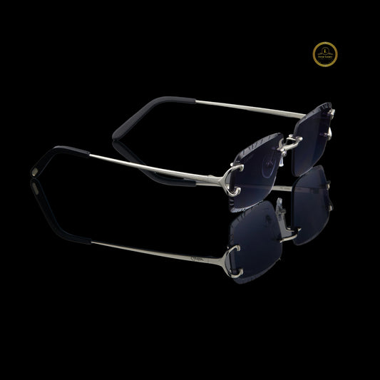 Luxury Rimless Rectangular Silver Sunglasses with Smoke Gradient Lenses